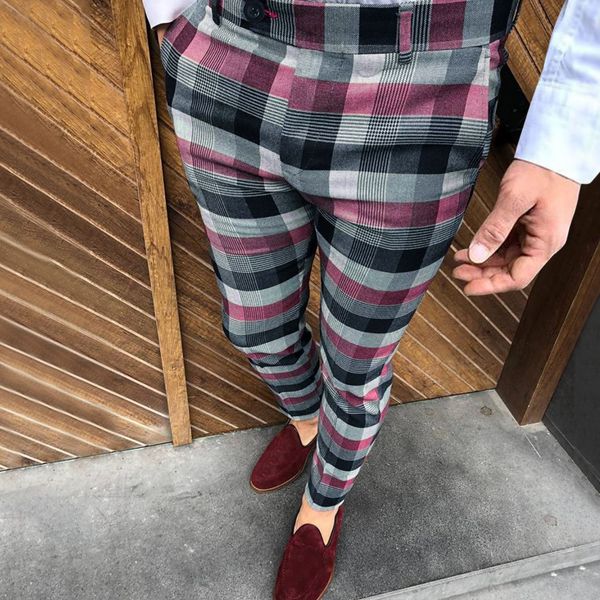 men's pants business casual plaid print skinny social pencil zipper elastic waist male oversize trousers 230210, Black
men's pants business casual plaid print skinny social pencil zipper elastic waist male oversize trousers 230210, Black