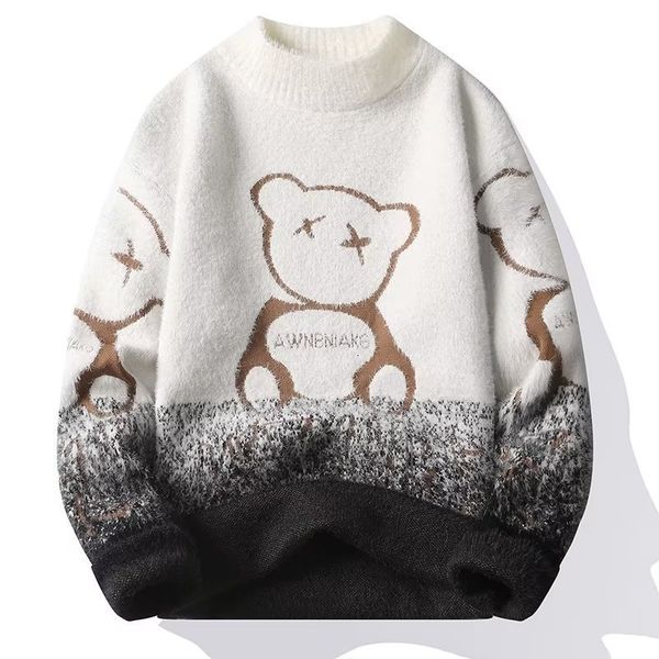 men's sweaters 2023 autumn warm japan fashion streetwear bear casual cloting harajuku long sleeve 230210, White;black
men's sweaters 2023 autumn warm japan fashion streetwear bear casual cloting harajuku long sleeve 230210, White;black