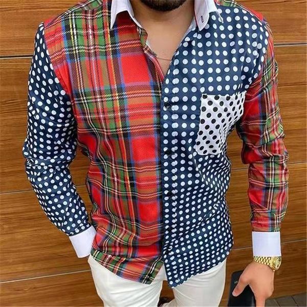 men's casual shirts autumn stripe stitching long sleeve polka dot pattern print buttoned turndown collar shirt men 230210, White;black
men's casual shirts autumn stripe stitching long sleeve polka dot pattern print buttoned turndown collar shirt men 230210, White;black