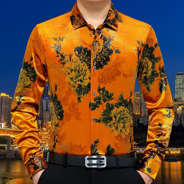 men's casual shirts flowers printed velour yellow for mens velvet clothing green warmed clothes men fashion large size blouse husband 2, White;black
men's casual shirts flowers printed velour yellow for mens velvet clothing green warmed clothes men fashion large size blouse husband 2, White;black