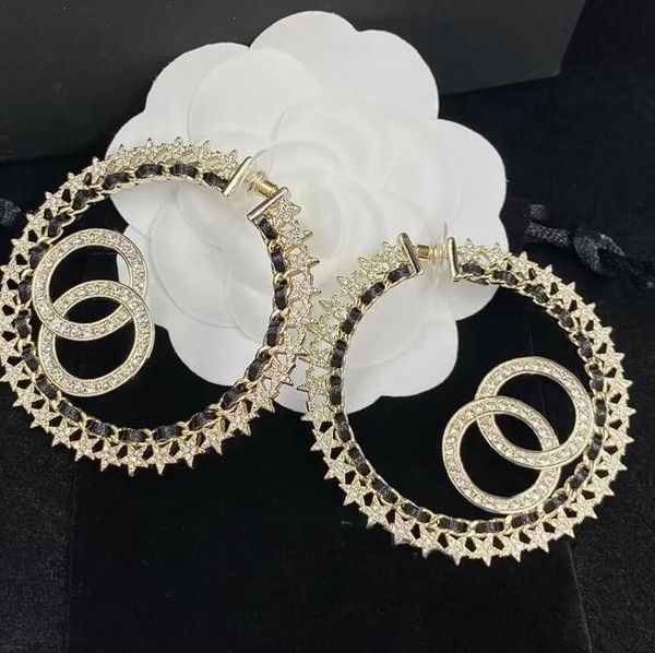2023 gold large hoop earrings full rhinestone inlaid logo and stars personality hollow interspersed with leather mature style luxury earring, Golden;silver
2023 gold large hoop earrings full rhinestone inlaid logo and stars personality hollow interspersed with leather mature style luxury earring, Golden;silver