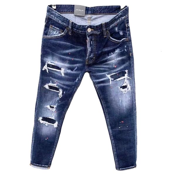 men's jeans scratched holes embroidered high elastic slim fit small feet inner zipper large leather label splash dot 230210, Blue
men's jeans scratched holes embroidered high elastic slim fit small feet inner zipper large leather label splash dot 230210, Blue