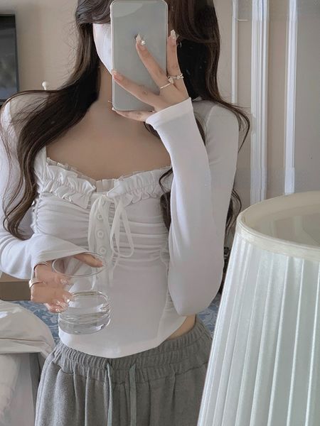 women's t-shirt spring basic lace y2k crop woman slim pure color korean t-shirt office lady casual fashion clothing female design 2302, White
women's t-shirt spring basic lace y2k crop woman slim pure color korean t-shirt office lady casual fashion clothing female design 2302, White