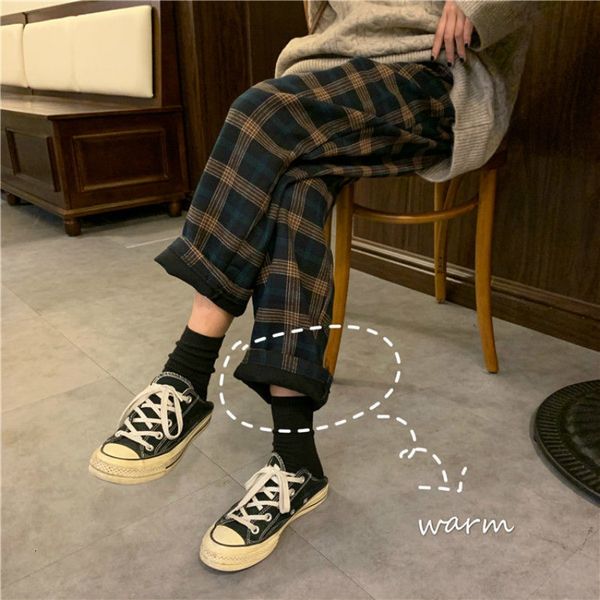 women's pants capris fashion autumn winter fleece plaid women thick trousers loose straight casual high waist wide leg woman 230210, Black;white
women's pants capris fashion autumn winter fleece plaid women thick trousers loose straight casual high waist wide leg woman 230210, Black;white
