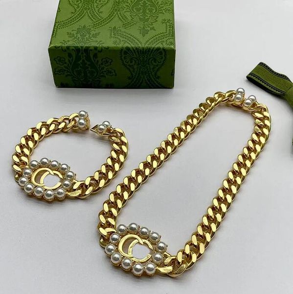 2023 18k gold plated bracelet necklace set pulseira collar designer for woman retro fashion brand pearl armband ketting with box, Black
2023 18k gold plated bracelet necklace set pulseira collar designer for woman retro fashion brand pearl armband ketting with box, Black