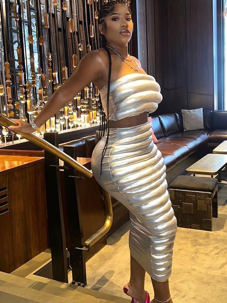 two piece dress set women cotton padded outfits strapless corset igh waist skinny long skirts fall winter warm suits 230210, White
two piece dress set women cotton padded outfits strapless corset igh waist skinny long skirts fall winter warm suits 230210, White