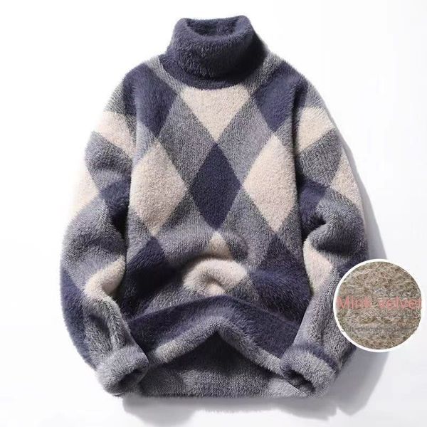 men's sweaters turtleneck pacthwork furry fleece casual pullovers winter long sleeve korean style men warm knitted 230210, White;black 
men's sweaters turtleneck pacthwork furry fleece casual pullovers winter long sleeve korean style men warm knitted 230210, White;black