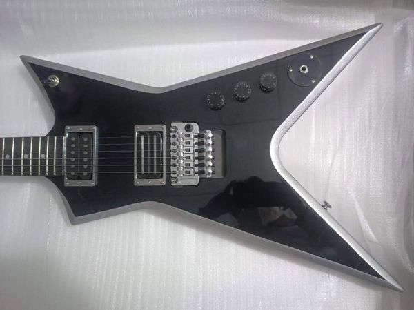 custom electric guitar, silver circle black body, mahogany body with floyd bridge guitar
custom electric guitar, silver circle black body, mahogany body with floyd bridge guitar