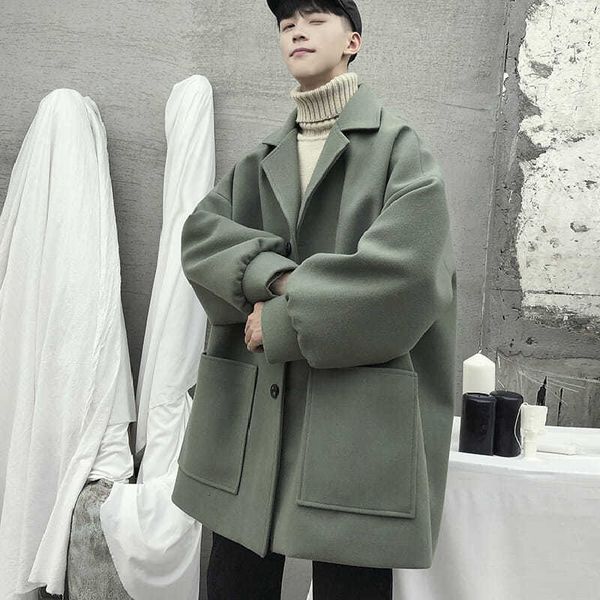 men's wool blends korean style solid color autumn and winter woolen coat black harajuku windbreaker flannel button 230210
men's wool blends korean style solid color autumn and winter woolen coat black harajuku windbreaker flannel button 230210