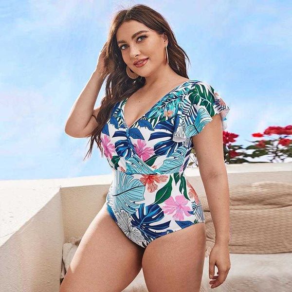 large size fat woman one piece bikini printed ruffle sleeve swimsuit for women, White;black
large size fat woman one piece bikini printed ruffle sleeve swimsuit for women, White;black
