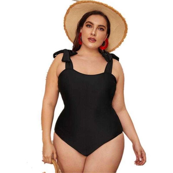 large size fat woman one piece bikini solid color shoulder strap bow slim swimsuit, White;black
large size fat woman one piece bikini solid color shoulder strap bow slim swimsuit, White;black