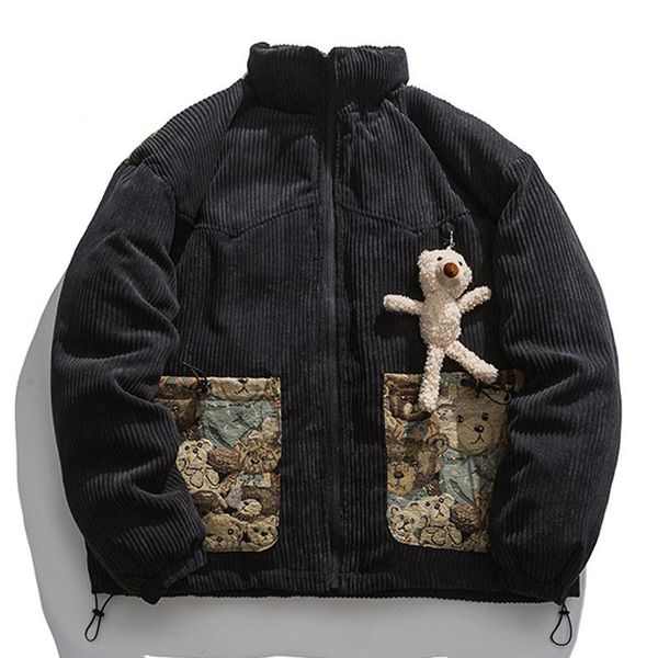 men's jackets japanese streetwear men parkas coat bear patchwork corduroy harajuku cotton oversize winter outwear 230210, Black;brown
men's jackets japanese streetwear men parkas coat bear patchwork corduroy harajuku cotton oversize winter outwear 230210, Black;brown