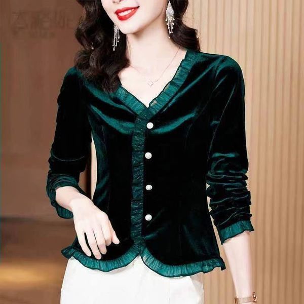 women's blouses shirts elegant v-neck button folds lace ruffles shirt women's clothing autumn oversized casual loose office lady, White
women's blouses shirts elegant v-neck button folds lace ruffles shirt women's clothing autumn oversized casual loose office lady, White
