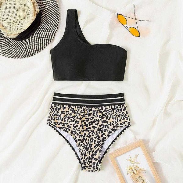 leopard print high waist t back bikini one shoulder swimsuit for women wholesale, White;black
leopard print high waist t back bikini one shoulder swimsuit for women wholesale, White;black