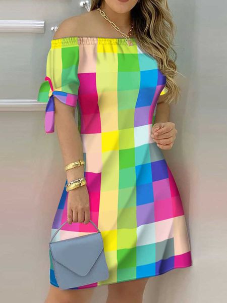 party dresses plaid ptint colorblock off shoulder tie detail casual dress women t230210, White;black
party dresses plaid ptint colorblock off shoulder tie detail casual dress women t230210, White;black
