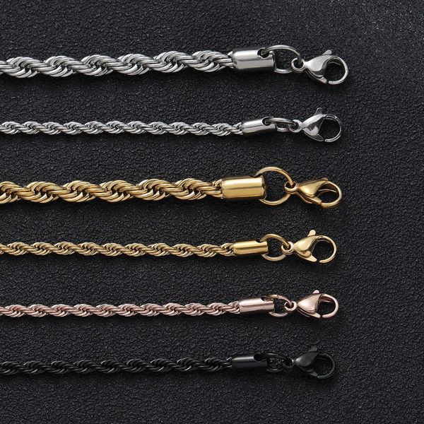 3mm 5mm stainless fried dough twist hip hop electroplated color retaining titanium steel plain twisted rope chain, Silver
3mm 5mm stainless fried dough twist hip hop electroplated color retaining titanium steel plain twisted rope chain, Silver