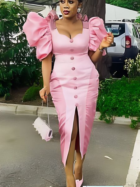 party dresses pink for women high slit short puff sleeve button robes celebrate homecoming event outfits summer vestidos 230211, White;black
party dresses pink for women high slit short puff sleeve button robes celebrate homecoming event outfits summer vestidos 230211, White;black