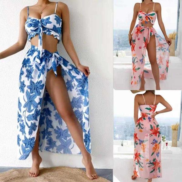 three piece set swimsuit push up bow high waist digital printing gauze skirt, White;black
three piece set swimsuit push up bow high waist digital printing gauze skirt, White;black