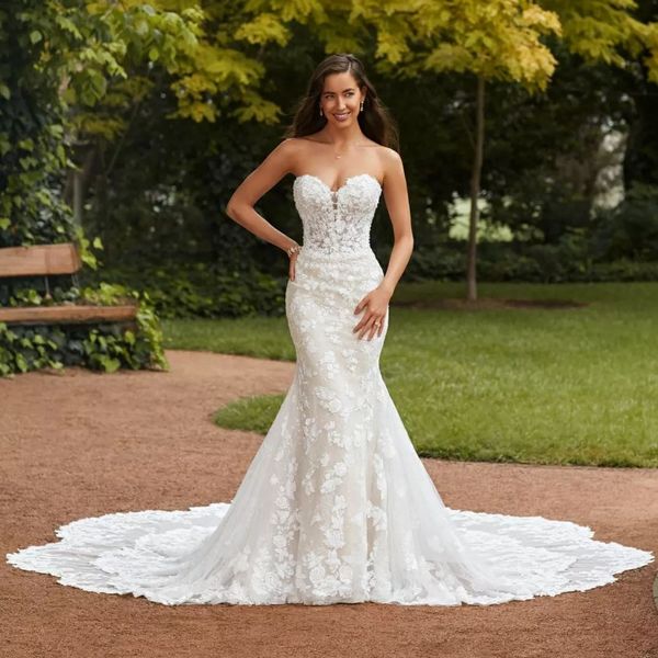 gorgeous lace wedding dresses mermaid bridal gowns sweetheart neckline plus size sweep train trumpet vestidos de novia, White
gorgeous lace wedding dresses mermaid bridal gowns sweetheart neckline plus size sweep train trumpet vestidos de novia, White