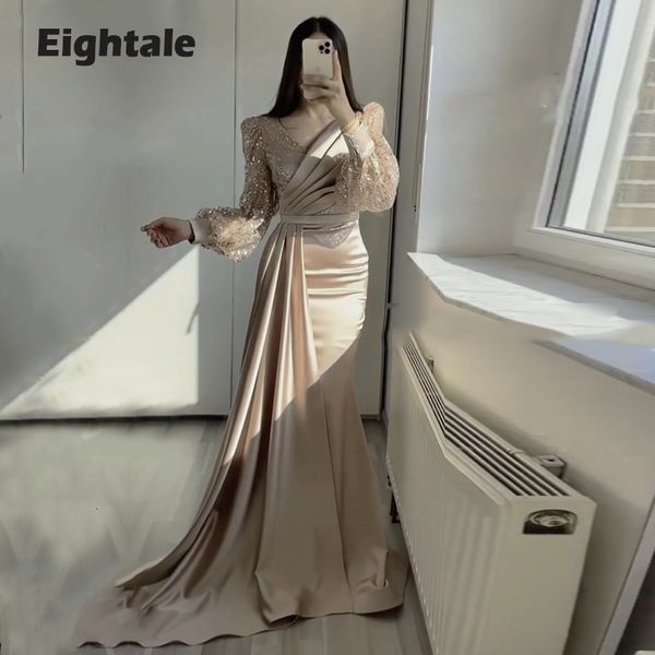 party dresses eightale evening dress for wedding v neck champagne glitter long puffy sleeves mermaid satin arabic celebrity prom gown 230211, White;black
party dresses eightale evening dress for wedding v neck champagne glitter long puffy sleeves mermaid satin arabic celebrity prom gown 230211, White;black