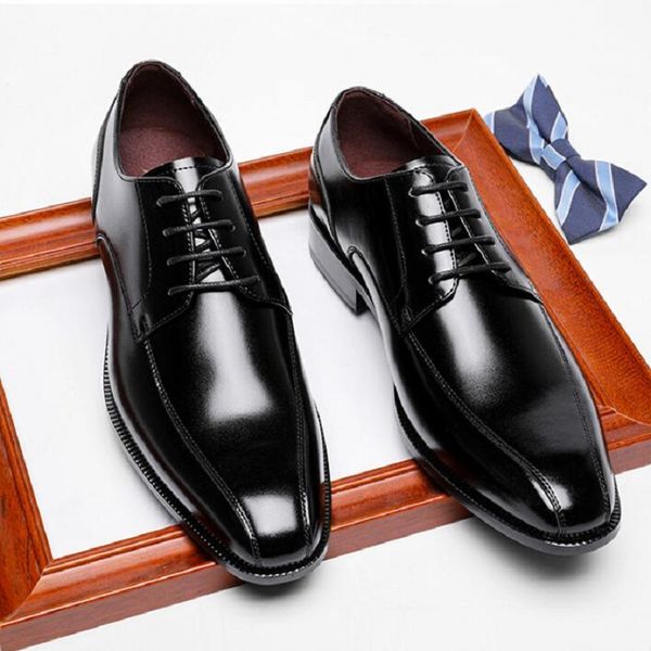 newly men's cowhide leather shoes size 38~44 britis leather office shoes man leather shoes d2a, Black