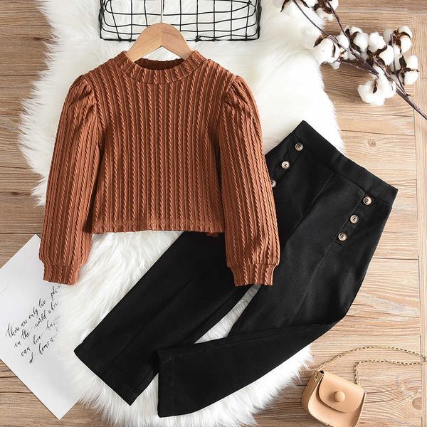 kids girls casual in solid color puff long sleeve knit button clothing sets sweater black pants girl clothes, White
kids girls casual in solid color puff long sleeve knit button clothing sets sweater black pants girl clothes, White