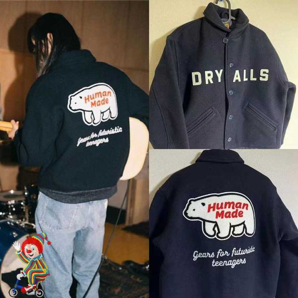 men's jackets back polar bear embroidery human made wool patch baseball jacket coats j230210, Black;brown
men's jackets back polar bear embroidery human made wool patch baseball jacket coats j230210, Black;brown
