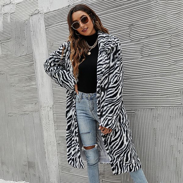 women's wool & blends 2022 autumn and winter new furry coat white tiger pattern imitation fur zebra pattern imitation rabbit hair lapel, Black
women's wool & blends 2022 autumn and winter new furry coat white tiger pattern imitation fur zebra pattern imitation rabbit hair lapel, Black