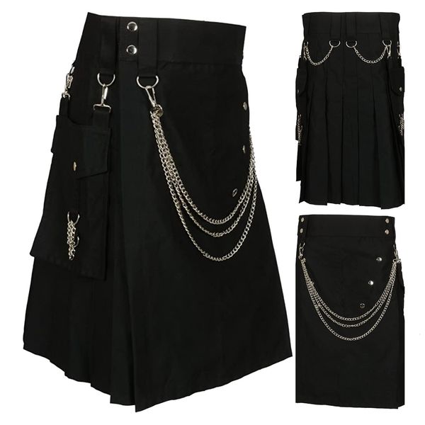 men's pants men pleated skirt fashion cool pocket kilts black gothic vintage warrior cargo metal belt skirts 230210
men's pants men pleated skirt fashion cool pocket kilts black gothic vintage warrior cargo metal belt skirts 230210