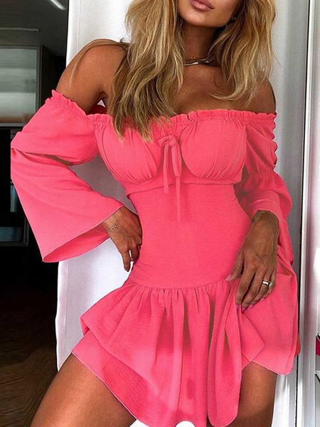 party dresses frill hem off shoulder slash neck long sleeve mini dress women t230210, White;black
party dresses frill hem off shoulder slash neck long sleeve mini dress women t230210, White;black