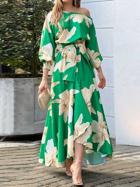 party dresses floral print lantern sleeve skew neck casual maxi dress women lace up irregular long dress t230210, White;black
party dresses floral print lantern sleeve skew neck casual maxi dress women lace up irregular long dress t230210, White;black