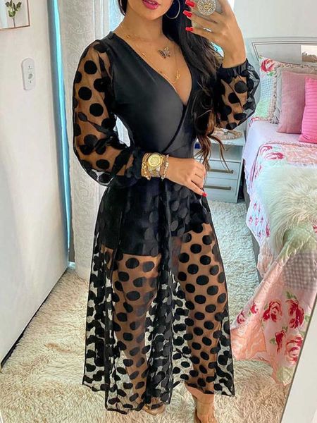 party dresses elegant polkadot print wrap long sleeve maxi dress women casual daily work dress t230210, White;black
party dresses elegant polkadot print wrap long sleeve maxi dress women casual daily work dress t230210, White;black