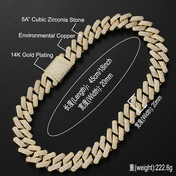 men's 20mm full cuban three rows of zircon large gold chain personality exaggerated hip hop rap necklace, Silver
men's 20mm full cuban three rows of zircon large gold chain personality exaggerated hip hop rap necklace, Silver