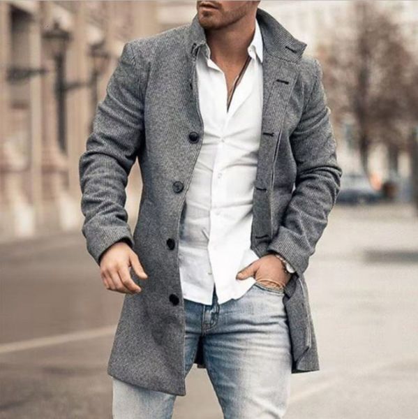 men's wool blends spring and autumn jacket woolen stand collar midlength pocket coat 2023 casual big buttons warm 230210, Black
men's wool blends spring and autumn jacket woolen stand collar midlength pocket coat 2023 casual big buttons warm 230210, Black
