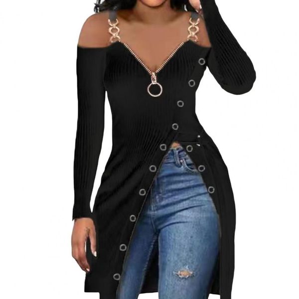 women's blouses shirts great tee shirt v-neck breathable women blouse chain sling high split hem women autumn blouse 230211, White
women's blouses shirts great tee shirt v-neck breathable women blouse chain sling high split hem women autumn blouse 230211, White