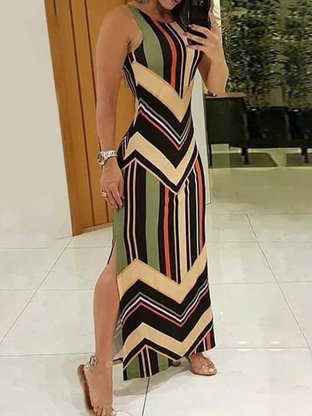 party dresses colorful striped print side slit maxi dress women colorblock sleeveless slim long dresses t230210, White;black
party dresses colorful striped print side slit maxi dress women colorblock sleeveless slim long dresses t230210, White;black