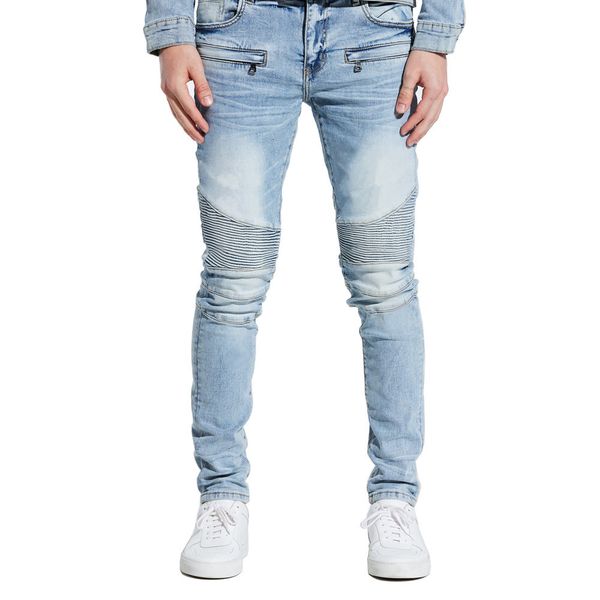 men's jeans stretch skinny moto biker fashion casual denim 230210, Blue