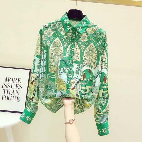 women's blouses shirts vintage floral print blouse womens silk long sleeve green blouses office ladies lapel button up loose shirt blu, White
women's blouses shirts vintage floral print blouse womens silk long sleeve green blouses office ladies lapel button up loose shirt blu, White