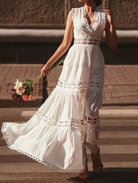2023 fancy dress womens gathered waist v-neck sleeveless water-soluble hollowed out long dress, Black;gray
2023 fancy dress womens gathered waist v-neck sleeveless water-soluble hollowed out long dress, Black;gray