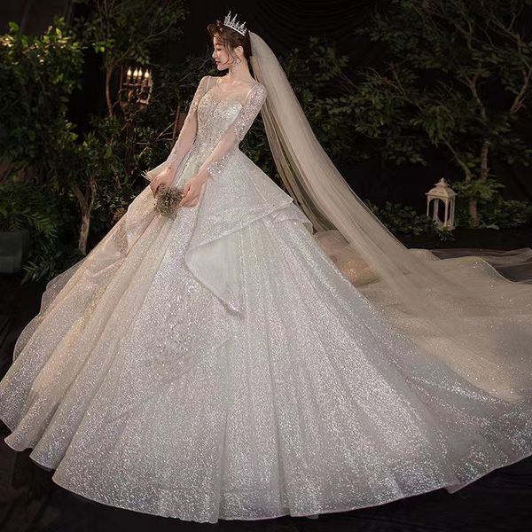 2023 luxury long sleeve ball gown wedding dress illusion pearl beaded lace bridal gowns vestido de noiva bridal gowns, White
2023 luxury long sleeve ball gown wedding dress illusion pearl beaded lace bridal gowns vestido de noiva bridal gowns, White