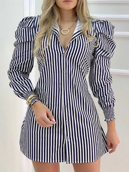 party dresses striped button design puffed sleeve shirt dress women casual work dress t230210, White;black
party dresses striped button design puffed sleeve shirt dress women casual work dress t230210, White;black