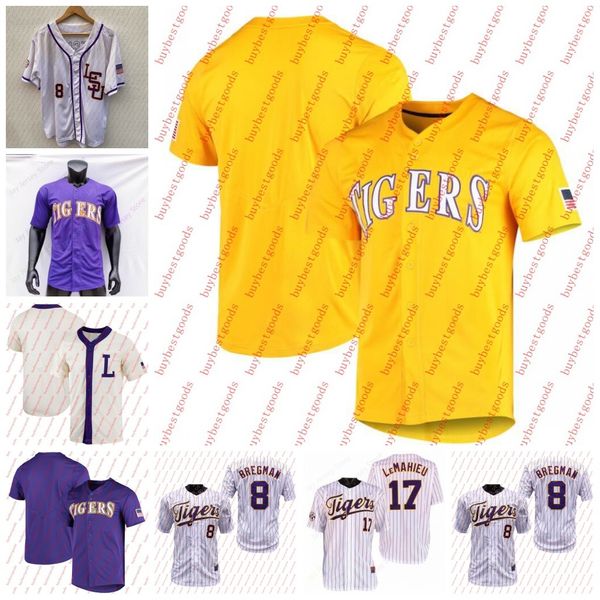 Image of Jersey Custom Lsu Tigers Baseball Aaron Nola Alex Bregman Dj Lemahieu Dylan Crews Jake Fraley