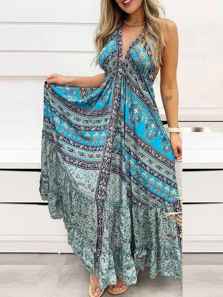 party dresses tribal print halter backless vintage maxi dress women boho vacation dress t230210, White;black
party dresses tribal print halter backless vintage maxi dress women boho vacation dress t230210, White;black