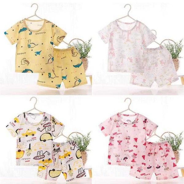 children's pajamas summer thin cotton home clothes shortsleeved tshirt suit baby boys girls airconditioned clothing sets, White
children's pajamas summer thin cotton home clothes shortsleeved tshirt suit baby boys girls airconditioned clothing sets, White