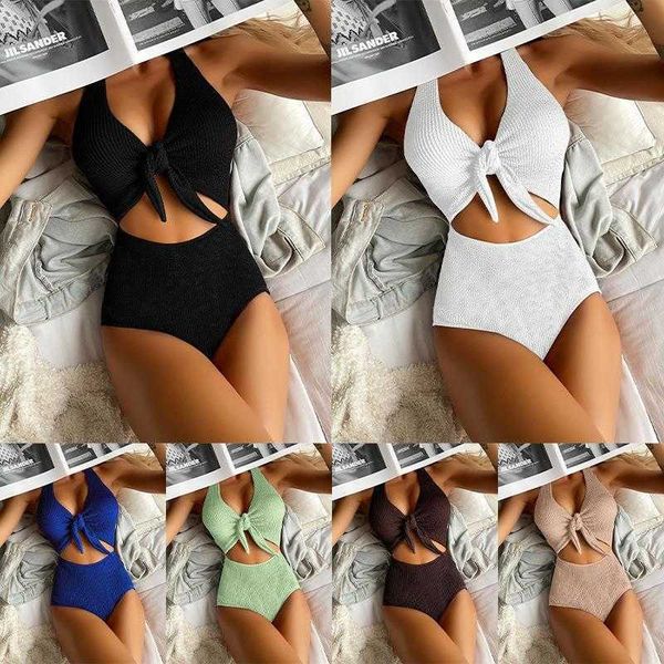one piece high waist halter womens swimsuit lace up pure color bikini cutout, White;black
one piece high waist halter womens swimsuit lace up pure color bikini cutout, White;black