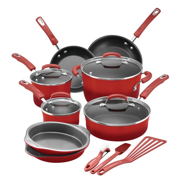 rachael ray 15-piece classic brights nonstick pots and pans cookware set red gradient
rachael ray 15-piece classic brights nonstick pots and pans cookware set red gradient