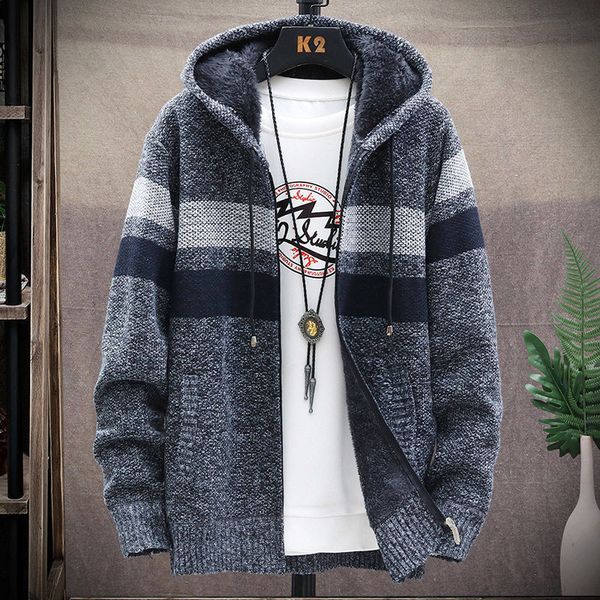 men's sweaters korean fashion knitting coat rectangular stripe printing cardigan japan style hooded pockets zipper thick keep warm loos, White;black
men's sweaters korean fashion knitting coat rectangular stripe printing cardigan japan style hooded pockets zipper thick keep warm loos, White;black