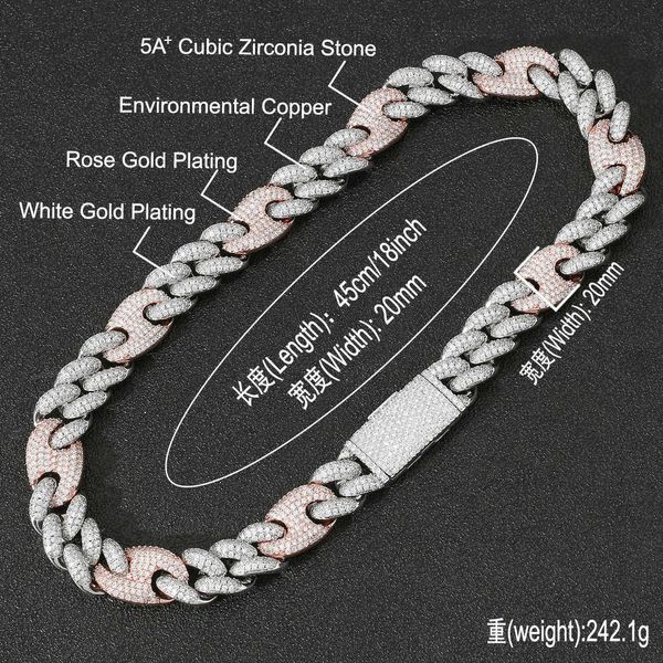 hip-hop 20mm copper inlaid zircon two-color three-to-one pig nose cuban necklace, Silver
hip-hop 20mm copper inlaid zircon two-color three-to-one pig nose cuban necklace, Silver