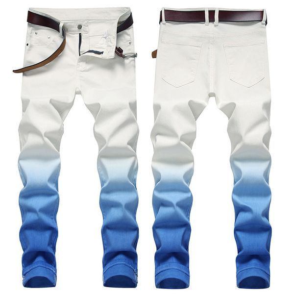 men's jeans fashion gradient color small straight stretch male high street slim long quality casual denim pants white 230211, Blue
men's jeans fashion gradient color small straight stretch male high street slim long quality casual denim pants white 230211, Blue