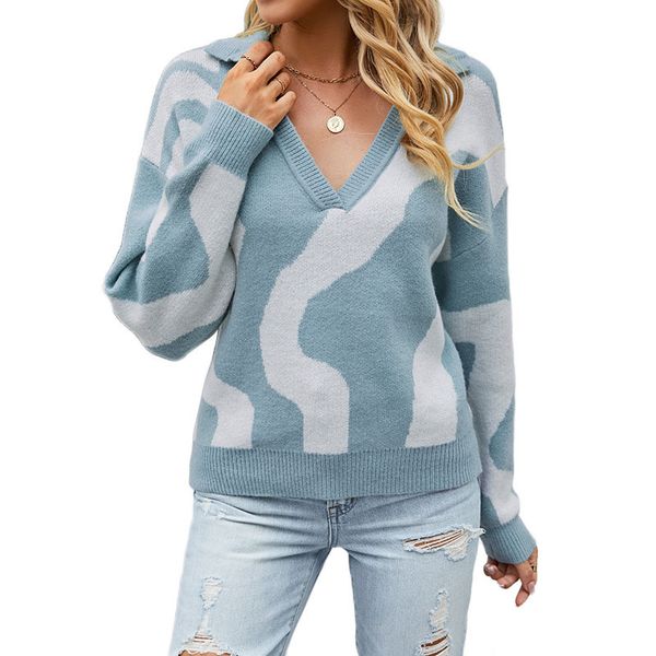lapel v-neck knitting women's sweaters loose warm fashion geometric knitted pullover lady casual blouse with rib cuff neckline bottom, White;black
lapel v-neck knitting women's sweaters loose warm fashion geometric knitted pullover lady casual blouse with rib cuff neckline bottom, White;black